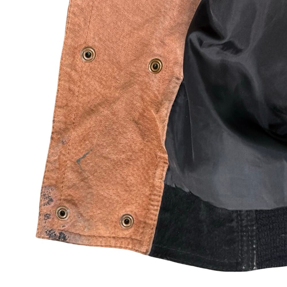 Vintage 90s Tan Black Leather Southwest Sherpa Lined Trucker Jacket size XXL - Picture 11 of 16